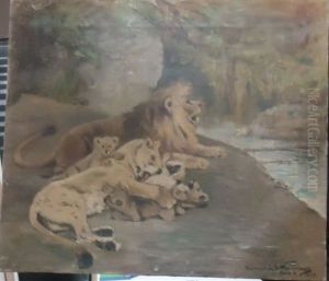 Une Famille De Lions by Gustave Wertheimer