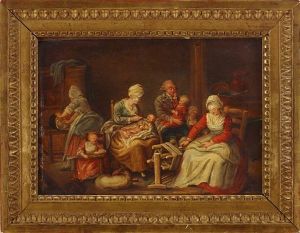 Borgerlig Interior Med Sidenvavarfamilj by Adolf Ulrik Wertmuller