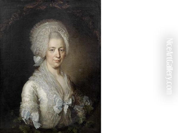 Portrait Of A Lady, Half-length, In A White Lace Dress And Bonnet, Within An Ivy Edge Oval - view 1