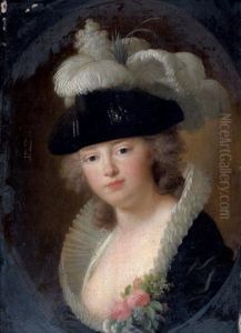 Portrait De Femme Au Chapeau De Plumes by Adolf Ulrik Wertmuller