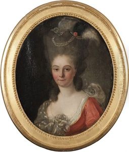 Portrait De Jeune Femme A La Coiffure Ornee De Perles Et De Plumes