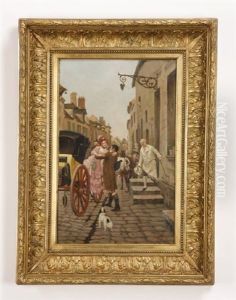 A Lady Alighting From A Carriage by Emile Auguste Wery