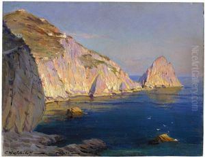 Die Faraglioni Auf Capri Bei Sonnenuntergang by Konstantin Weschtschiloff