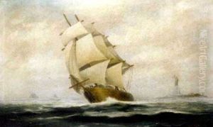 Ships In New York Harbor With The Statue Of Liberty Beyond by W. Wesley