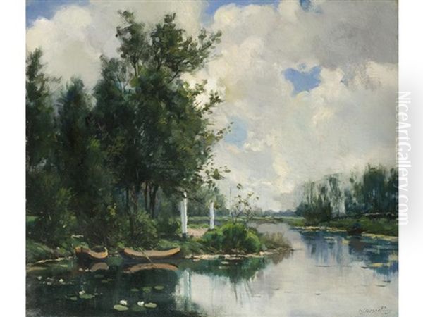 Baumgesaumter Fluss Mit Ruderbooten - view 1