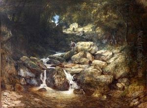 Fishermen And Other Figures By A Rocky Waterfall, Bettws-y-coed by William West