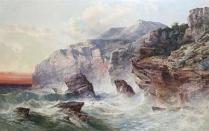 A Rocky Cove, Sunset by William West