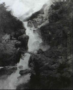 Waterfall And Road To The Saeter by William West