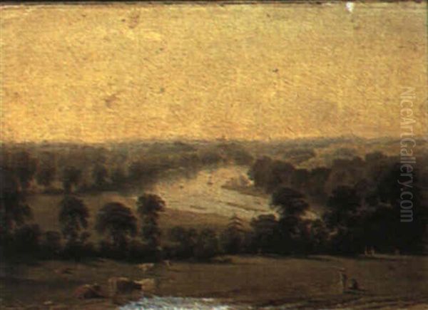 View From Richmond Hill With Cattle And Figures In The Foreground - view 1