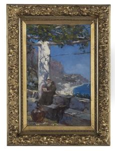 Monk Reading On An Amalfi Coast Terrace thumbnail