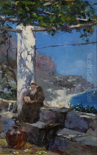 Figure Reading Amalfi Coast - view 1