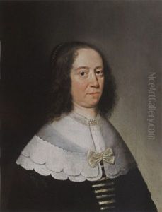A Portrait Of A Lady, [anna Van Briegsen, (briccsen)?], Wearing A Black And White Dress, A White Lace Collar, A Pearl Necklace And A Bonnet