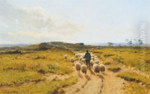 Shepard And Sheep In A Landscape by Cornelis Westerbeek Jr.