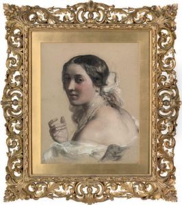 Portrait Of A Lady, Bust-length, Wearing A Scarf by Karoly Brocky