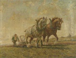 Zweiergespann Beim Pflugen Mit Bauern by Wilhelm Westerop