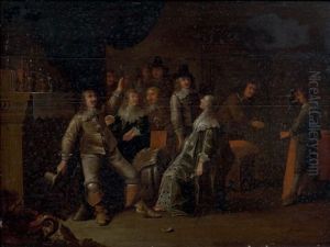 Elegantes Dans Un Interieur Avec Un Homme Proposant Un Toast by Abraham Van Westerveldt