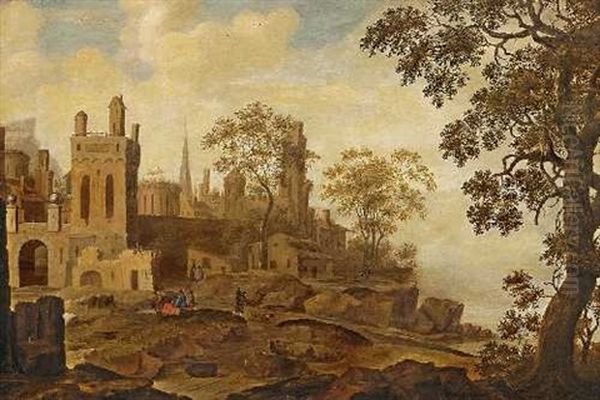 Reisende Vor Den Toren Einer Stadt - view 1