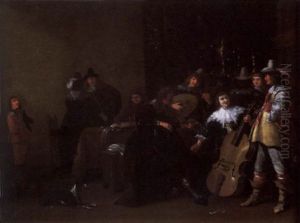 Elegant Company Making Music In An Interior by Abraham Van Westerveldt