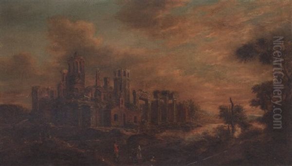 A Gentleman Conversing With Peasants On A Track Before A Ruin - view 1