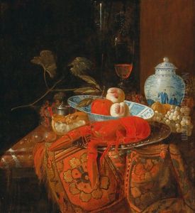 A Still Life With A Lobster by Huybert van Westhoven