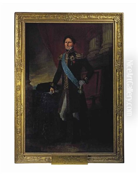 Portrait Of Carl Xiv Johan, King Of Sweden And Norway (1763-1844), Full-length, Wearing The Royal Order Of The Seraphim, Standing Beside A Table - view 1
