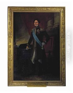 Portrait Of Carl Xiv Johan, King Of Sweden And Norway (1763-1844), Full-length, Wearing The Royal Order Of The Seraphim, Standing Beside A Table by Frederik Westin