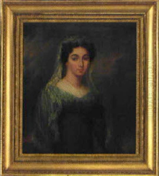 Portratt Forestallande Friherrinnan Margarete Nordenskiold, Fodd Lindsay, Ikladd Gron Klanning Och Spetsflor - view 1