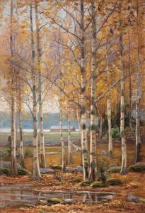 Birch Trees In Autumn Colors by Edvard (Edouard) Westman