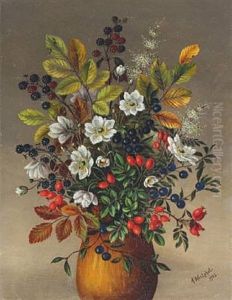 Still Life With Flowers And Branches With Berries