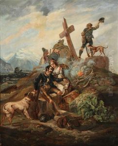 A Tyrolean Couple Praying Near A Spot Where A Man Has Fallen To His Death by Fritz Westphal