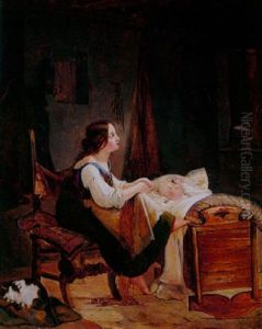 A Cottage Interior With A Mother And Child by Fritz Westphal