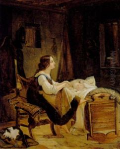 Den Unge Fiskerpige Vugger Sin Spaede Lillebror by Fritz Westphal