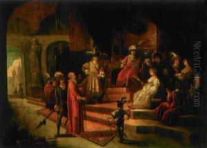 Palatsinterior Med Figurer by Jacob Jacobsz de Wet the Younger