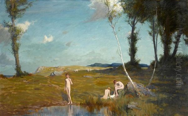 Boys Bathing In A Pond - view 1
