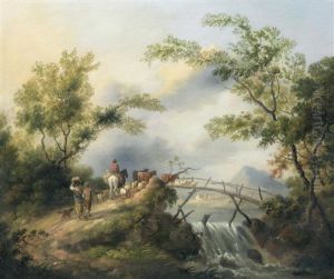A River Landscape With Figures And A Cow; Drovers Crossing A Bridge With Their Flock (2) A River Landscape With Figures And A Cow; Drovers Crossing A Bridge With Their Flock (2)