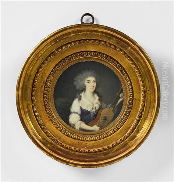 A Portrait Miniature Of A Young Lady With A Guitar - view 1