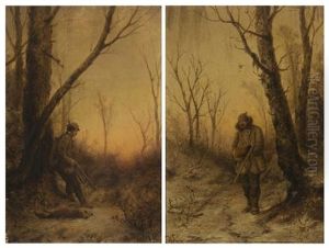 Man Leaning On A Tree And Man With A Rifle (pair) Man Leaning On A Tree And Man With A Rifle (pair)