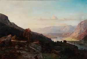 View From The Mountains Into Sunlit Valley by Christian Delphin Wexelsen