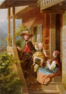 Genreszene Mit Tiroler Bauernfamilie by Julius Weyde