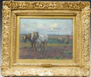 Paysans Et Chevaux Aux Travaux De Labours by Harry van der Weyden