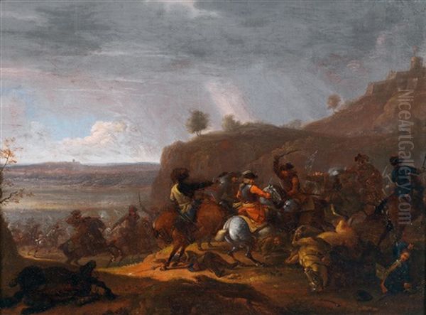 Reitergefecht Vor Landschaftshintergrund - view 1