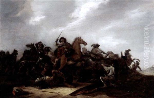 A Cavalry Battle Scene In A Landscape - view 1