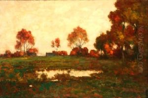 Landscape With Pond, Autumn Landscape With Pond, Autumn