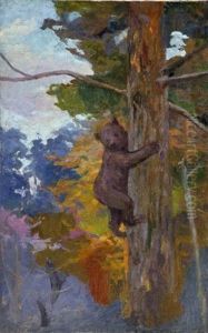 Niedzwiadek Wspinajacy Sie Na Drzewo (sketch) by Henryk Weyssenhoff