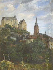 Ansicht Der Stadt Marburg Mit Schloss Und Marienkirche Von Suden by Karl Weysser