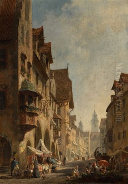 Altstadtstrase Am Fruhen Morgen Mit Marktstanden - view 1