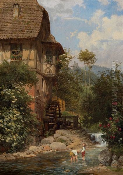 Wassermuhle In Bluhender Landschaft - view 1