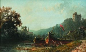 Schlosansicht. Boote Bei Gundelsheim Mit Der Burg Ehrenberg Im Hintergrund by Karl Weysser