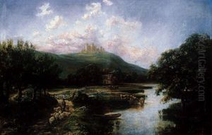 Country Landscape With Farm House And Castle by Robert Heard Whale