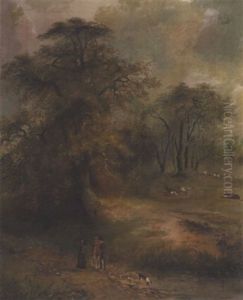 River Landscape With Figures And Dog by Robert Heard Whale